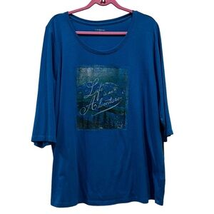Catherine’s Life is an Adventure blue 3/4 sleeve shirt, 1X, excellent condition